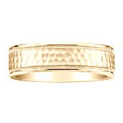 Hammer Milgrain 14K Yellow Gold Wedding Band