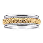 8mm Floral Carved 14K Two Tone Wedding Ring