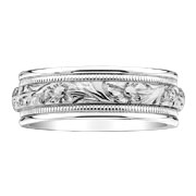 8mm Floral Carved 14K White Gold Wedding Ring