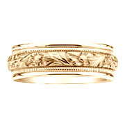 8mm Floral Carved 14K Yellow Gold Wedding Ring