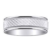 7mm Textured Milgrain White 14K Gold Wedding Band