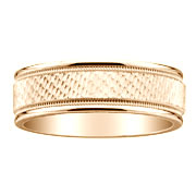 7mm Textured Milgrain Yellow 14K Gold Wedding Band