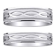 14K Braid Pattern White Gold Milgrain Wedding Ring Set