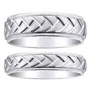 Milgrain Braid Carved 14K White Gold Matching Wedding Band Set