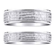 6mm and 8mm Hammer Textured 14K Wedding Band Set