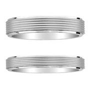 14K White Gold 5 Row Raised Center Wedding Band Set