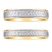 14K Two Tone Gold Hammer Milgrain Wedding Bands