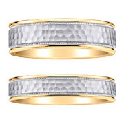 14K Two Tone Gold Hammer Milgrain Matching His and Hers Wedding