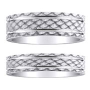 Scale Pattern 14K White Gold Wedding Band Set