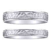 Hammer Design 14K White Gold Matching Ring Set