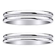 Milgrain Center 4mm & 6mm 14K White Gold Wedding Band Set