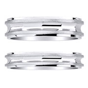 Concave Mirror Finish 14K White Gold Wedding Ring Sets