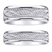 Braid Carved 14K Textured White Gold Wedding Band Set