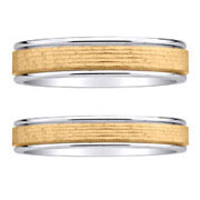 14K Two Tone Textured Center Wedding Band Set