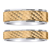 Mens & Womens 14K Two Tone Etched Design Wedding Ring Set