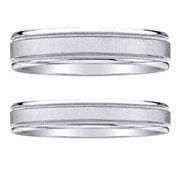 Textured Center Milgrain 14K White Gold Wedding Band Set