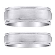 14K White Gold Brush Finish His and Hers Wedding Rings