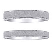 Milgrain and Satin Finish 14K White Gold Matching Wedding Rings