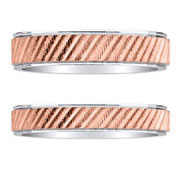 14K Two Tone Striped and Textured Wedding Ring Set