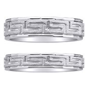 14K White Gold Greek Key Design Wedding Rings