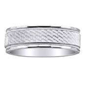 Milgrain Textured 14K White Gold Band