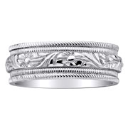 Floral Carved 14K White Gold Engraved Edge Wedding Ring