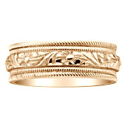 Floral Carved 14K Yellow Gold Engraved Edge Wedding Ring