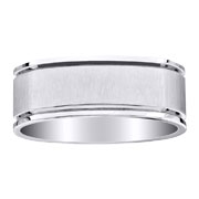 8mm Wide Textured 14K White Gold Wedding Band
