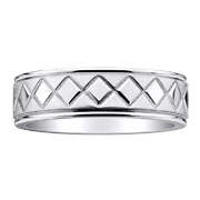 7mm 14K Carved Diamond Pattern White Gold Wedding Band