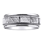 8mm Textured Milgrain 14K White Gold Wedding Band