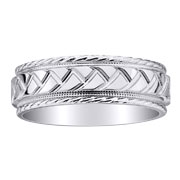 14K Carved Edge Braid Design White Gold Wedding Ring