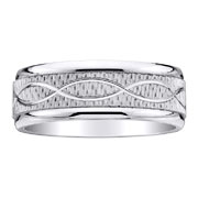 8mm Carved 14K Textured White Gold Wedding Band