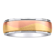 14K Tri Color Wave Pattern Wedding Band