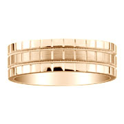 Three Row Grid and Milgrain Pattern 14K Wedding Band