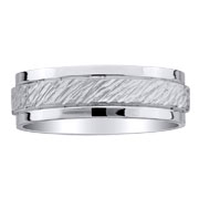 Stone Carved 14K White Gold Wedding Ring