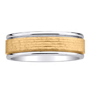 14K Two Tone Textured Center Wedding Band