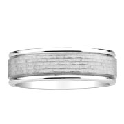 14K White Gold Textured Center Wedding Band