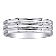 Three Row 14K Carved Milgrain White Gold Wedding Band