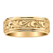 8mm Floral Carved 14K White Gold Wedding Band