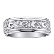 8mm Floral Carved 14K White Gold Wedding Band