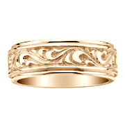 8mm Floral Carved 14K Yellow Gold Wedding Band