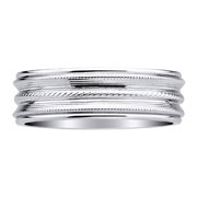 7mm Milgrain Pattern 14K White Gold Wedding Ring