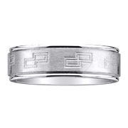Carved Pattern 14K White Gold Wedding Band