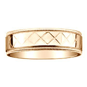 Diamond Pattern and Milgrain 7mm 14K Yellow Gold Wedding Band