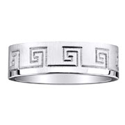Greek Key Carved 14K White Gold Wedding Band
