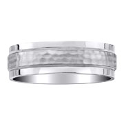 14K White Gold Raised Hammer Center Wedding Band