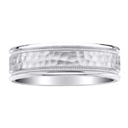 14K White Gold Hammer Center Milgrain Wedding Band