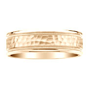 14K Yellow Gold Hammer Center Milgrain Wedding Band