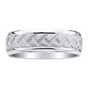 Braid Carved 14K 7mm White Gold Wedding Band