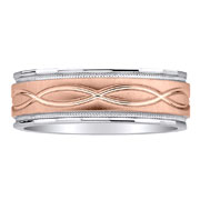 14K Two Tone Carved Wedding Band